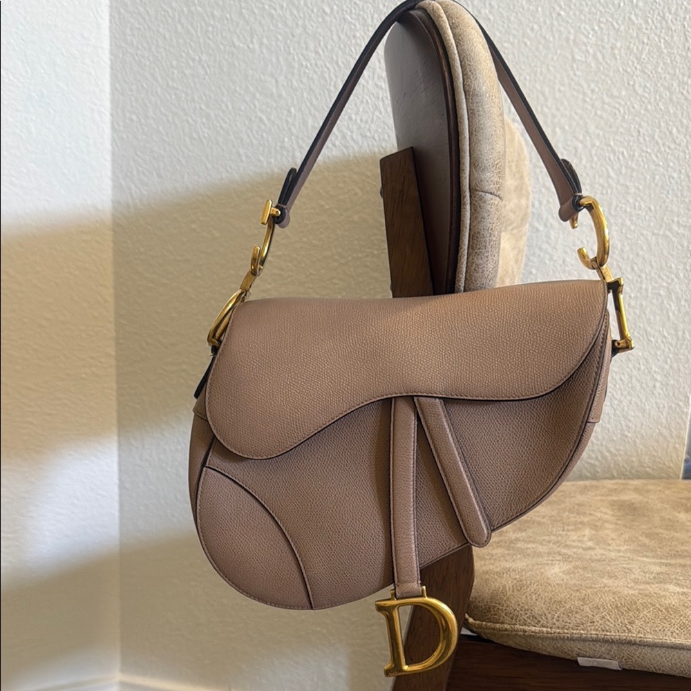 Dior Tan Saddle Shoulder Bag with Gold Hardware